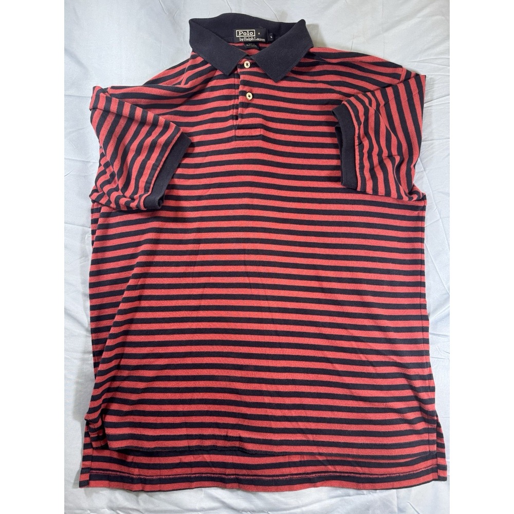 Polo Ralph Lauren Men's Red Striped Short Sleeve Polo Size Large